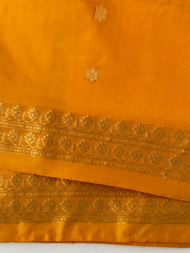 Lightweight Banarasi Katan Silk Saree | Tumeric Yellow | Gold Zari | Handwoven | Silk Mark Certified | Ships from California